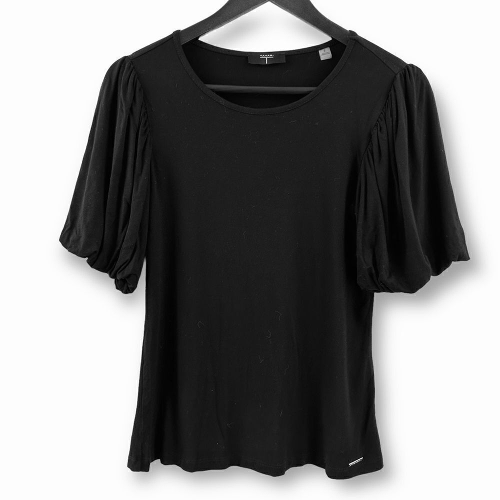 Tahari black puffy short‎ sleeve top size S